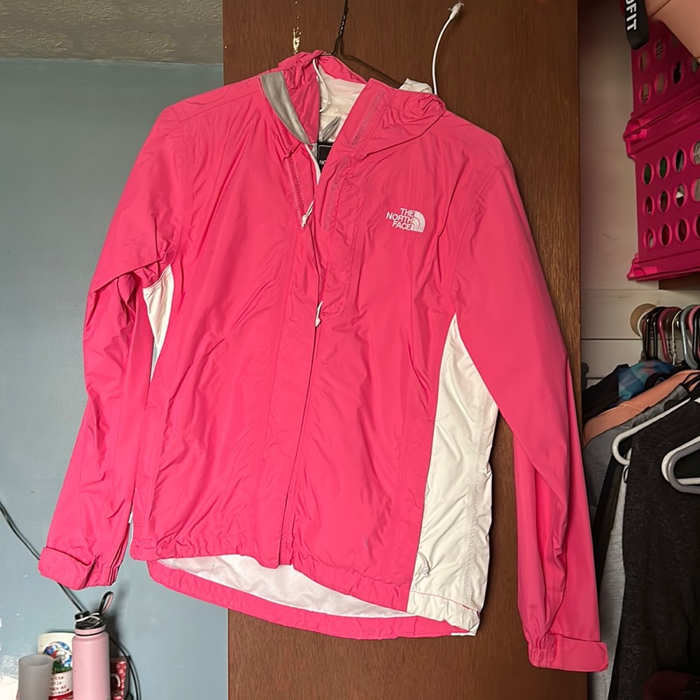 Pink north face hyvent rain jacket